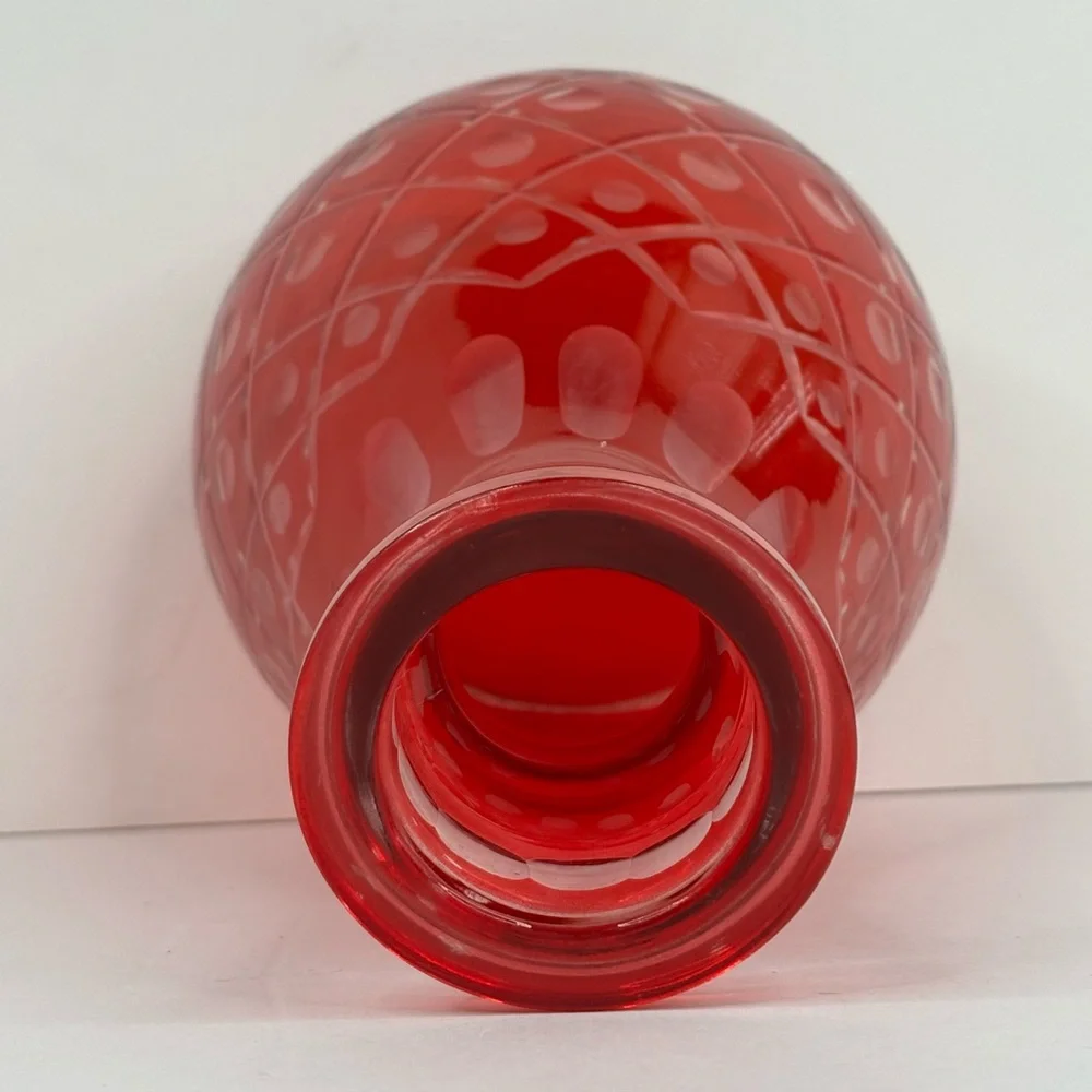 Vintage Red Cut to Clear Decanter‎ Ruby
Base Bohemian Glass Art Vase - Picture 6 of 9